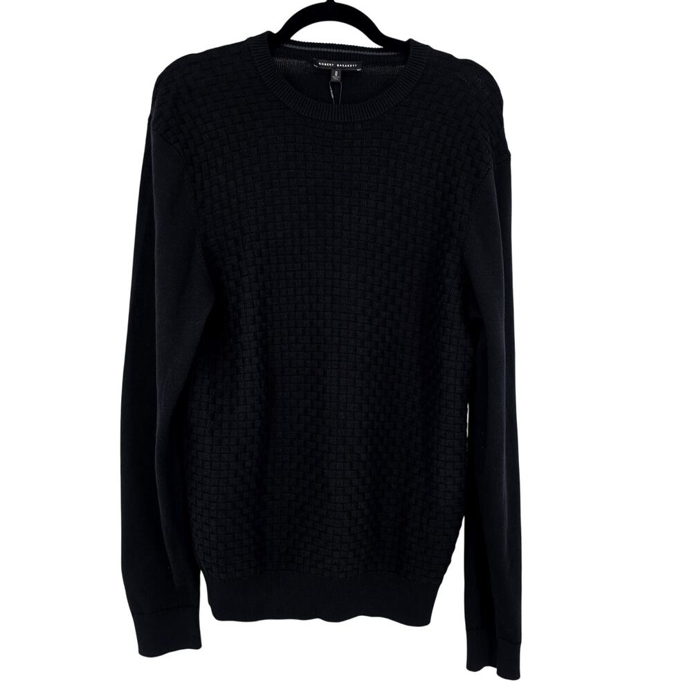 NWT Robert Barakett Black Cotton Ovalon Basketweave Crew Neck Sweater Size M